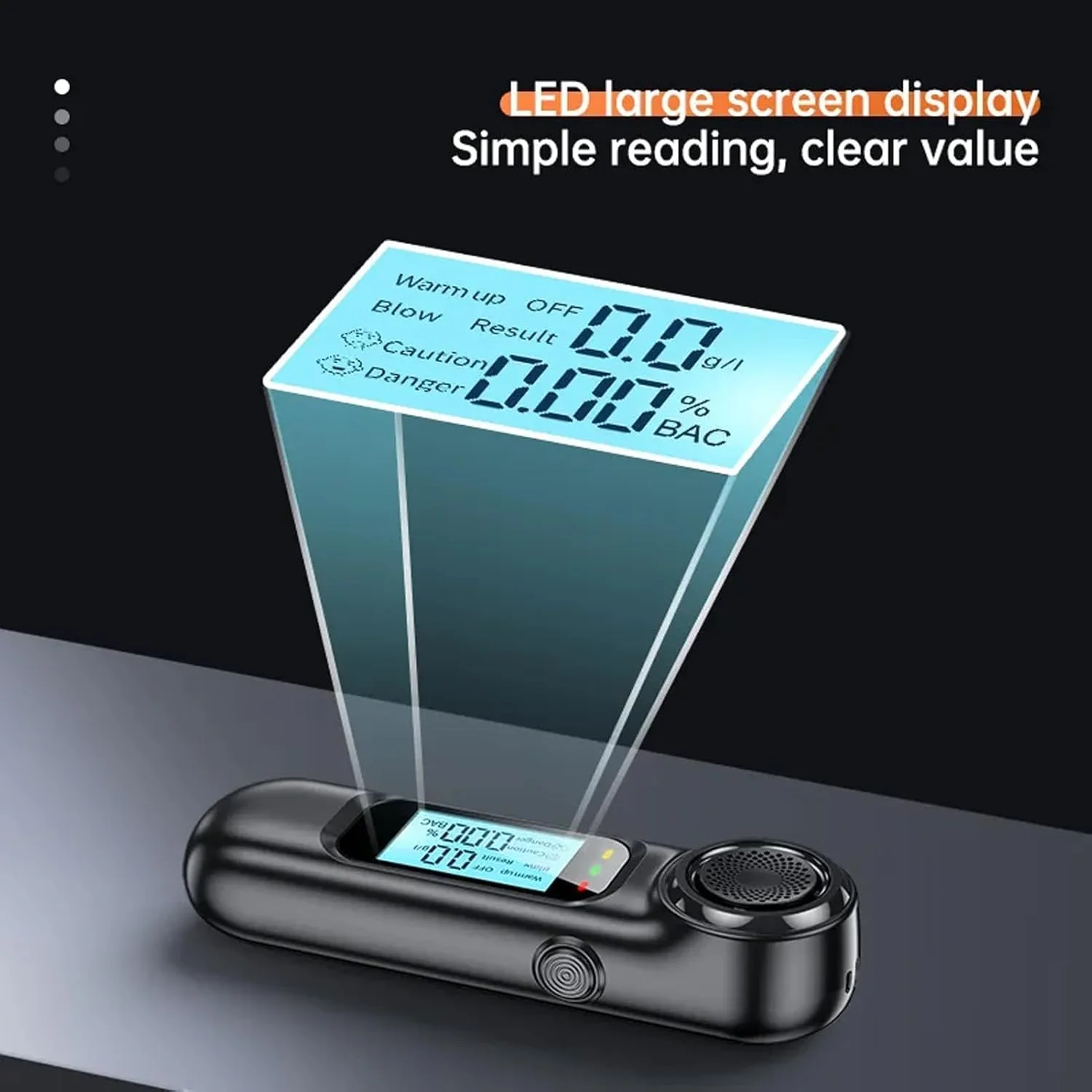 تست الکل قابل حمل LBOYLOVE®، تنفس سنج غیر تماسی، آشکارساز الکل تنفسی با دقت بالا، قابل شارژ USB با صفحه نمایش LCD دیجیتال، برای رانندگی ایمن پس از نوشیدن (مشکی)