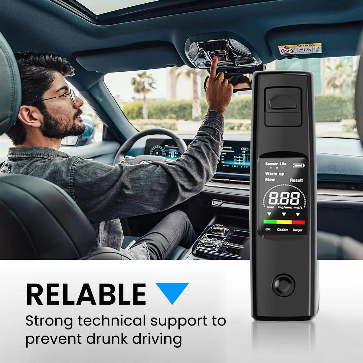دستگاه تست الکل ELEPHANTBOAT®، تنفس سنج حرفه ای با دقت بالا، الکل سنج غیر تماسی با شارژ Type-C و قابل حمل