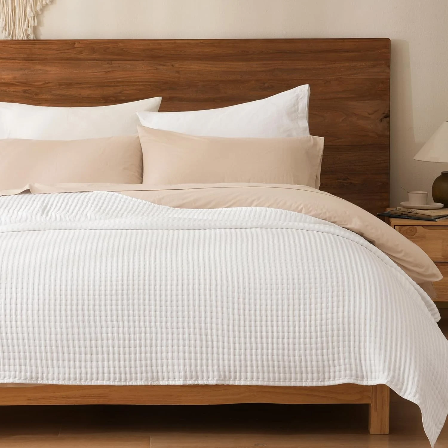 PHF Muslin Blanket Queen Size-Ultra Soft 50% Lyocell & 50% Cotton Blanket, Lightweight Breathable and Moisture Absorption Bedding, Cozy Woven Decor for All Season, 90"x90", White