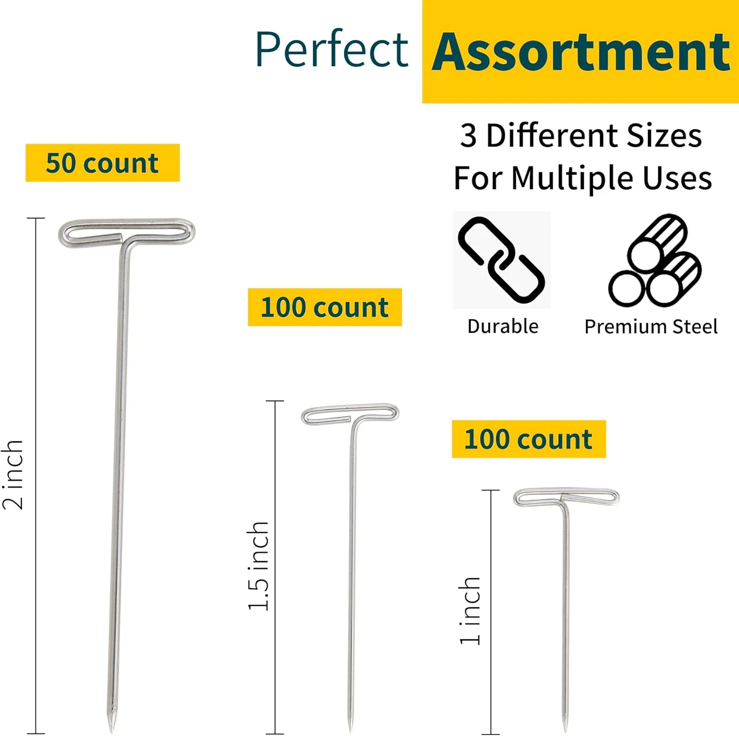 250 عدد سوزن تی (T)، سوزن های تی 2.5 سانتی متری / 3.8 سانتی متری / 5 سانتی متری، سوزن های تی استیل ضد زنگ برای کلاه گیس، سوزن های مسدود کننده، سوزن های کلاه گیس برای سر فوم، سوزن های خیاطی، صنایع دستی، لحاف دوزی و مسدود کردن بافتنی، سوزن های تی برای دیوار اداری