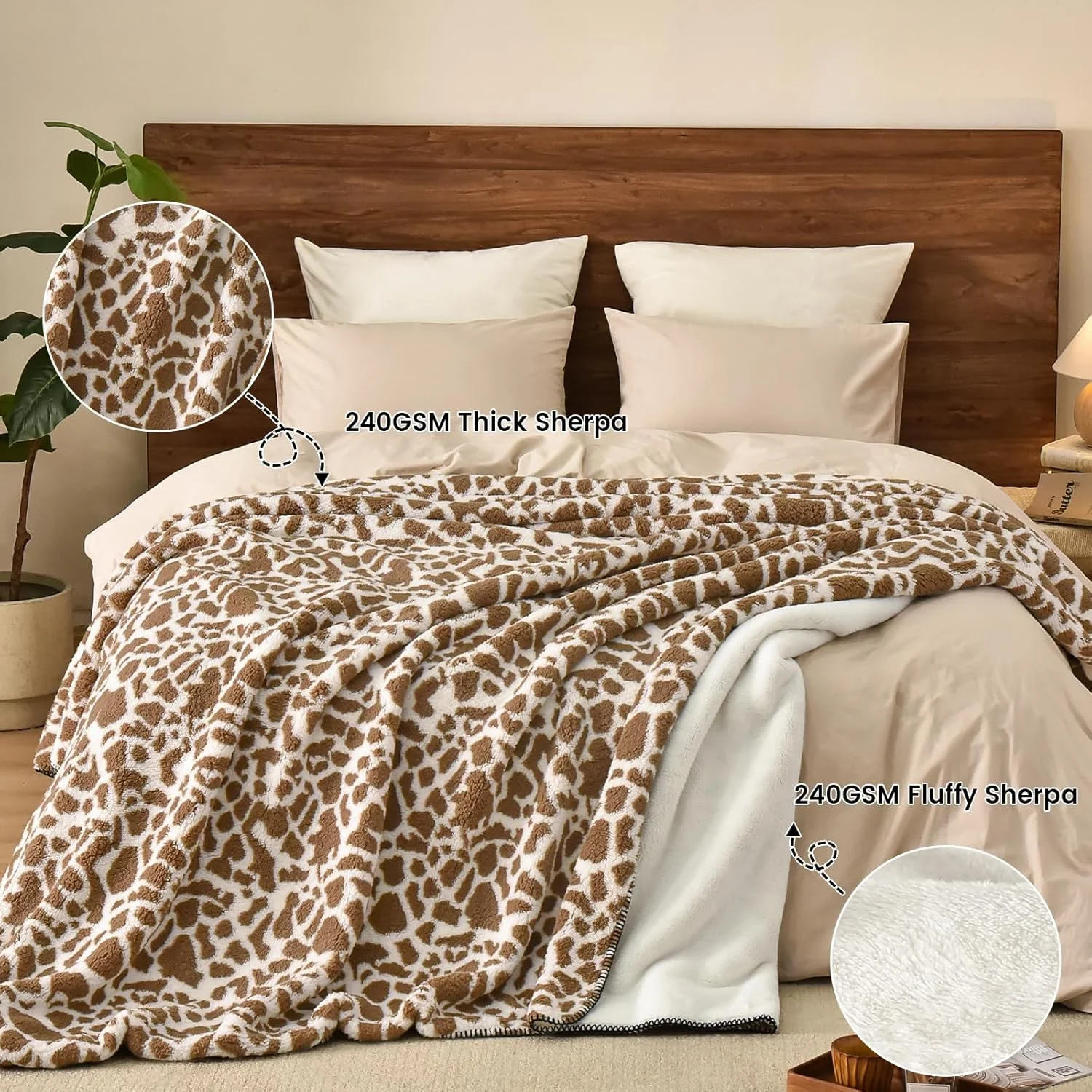 پتوی پشم گوسفند مصنوعی PHF سایز کوئین، پتوی ضخیم و گرم دو رو برای پاییز و زمستان، پتوی مخملی فوق العاده نرم و لطیف برای تخت، مبل، بدون ریزش، بدون پرز، 90"x90"، طرح زرافه پتوی پشم گوسفند مصنوعی PHF سایز کوئین، پتوی ضخیم و گرم دو رو برای پاییز و زمستان، پتوی مخملی فوق العاده نرم و لطیف برای تخت، مبل، بدون ریزش، بدون پرز، 90"x90"، طرح زرافه