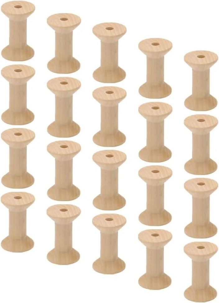 100 عدد ماسوره نخ چوبی خالی، قرقره های بافندگی سیم چوبی ناتمام برای صنایع دستی DIY و رول سیم