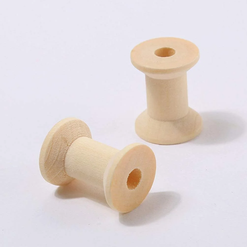 100 عدد ماسوره نخ چوبی خالی، قرقره های بافت سیم چوبی ناتمام برای صنایع دستی DIY و رول سیم
