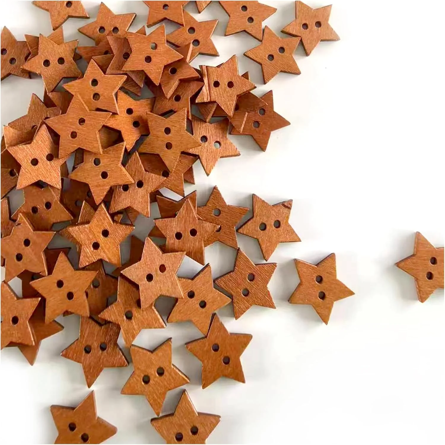 100 عدد دکمه چوبی ستاره ای - مناسب برای لباس و پروژه های هنری: دکمه های کوچک ستاره ای شکل با 2 سوراخ