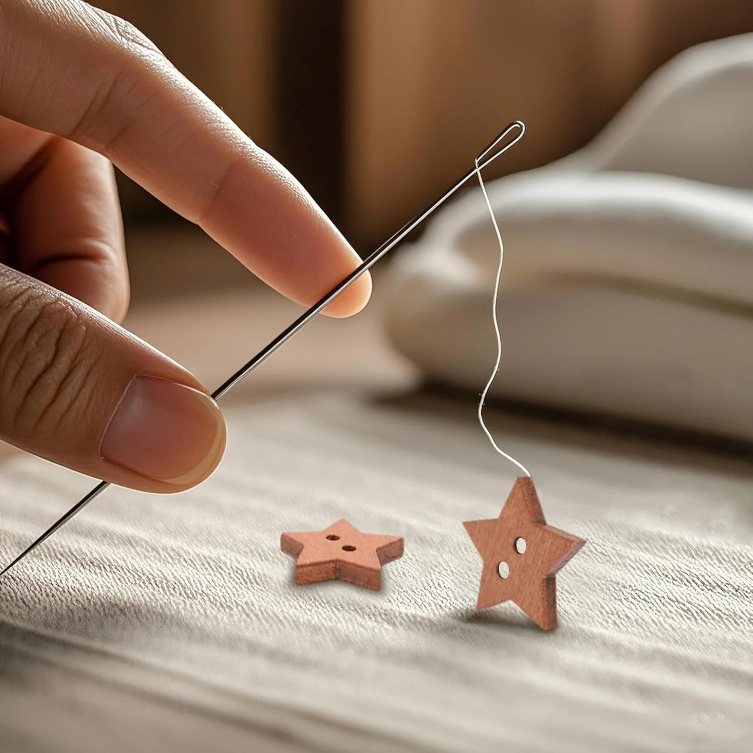 100 عدد دکمه چوبی ستاره ای - مناسب برای لباس و پروژه های هنری: دکمه های کوچک ستاره ای شکل با 2 سوراخ