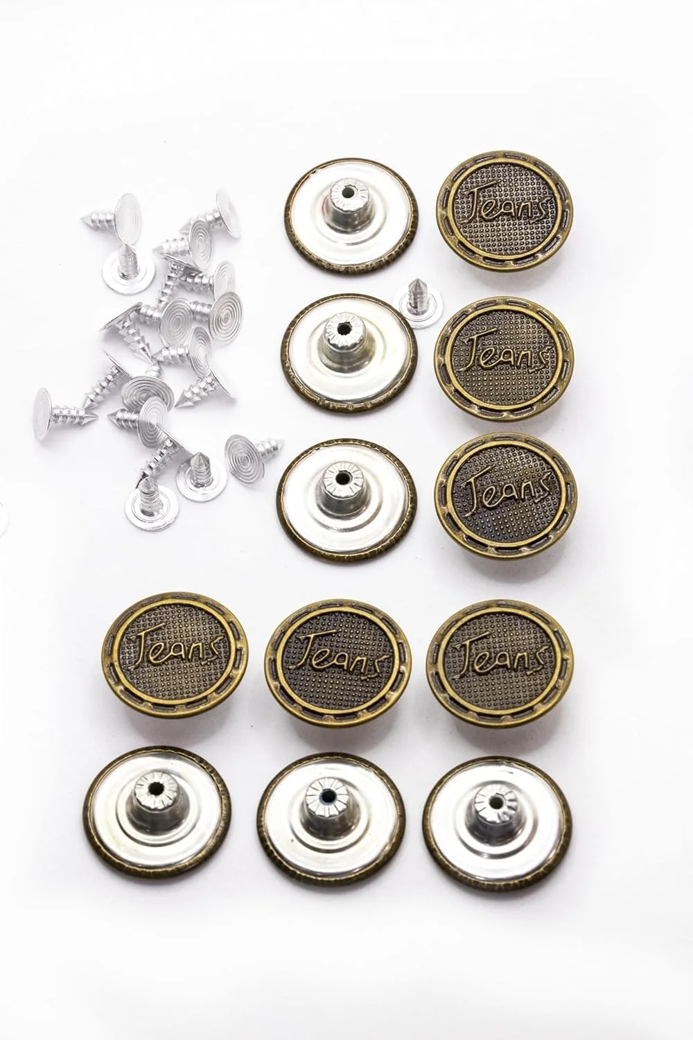 ست 12 عددی دکمه جین با پین های اتصال، 20 میلی متر - برنزی و مشکی برای تعمیر جین و کاردستی DIY (برنزی)