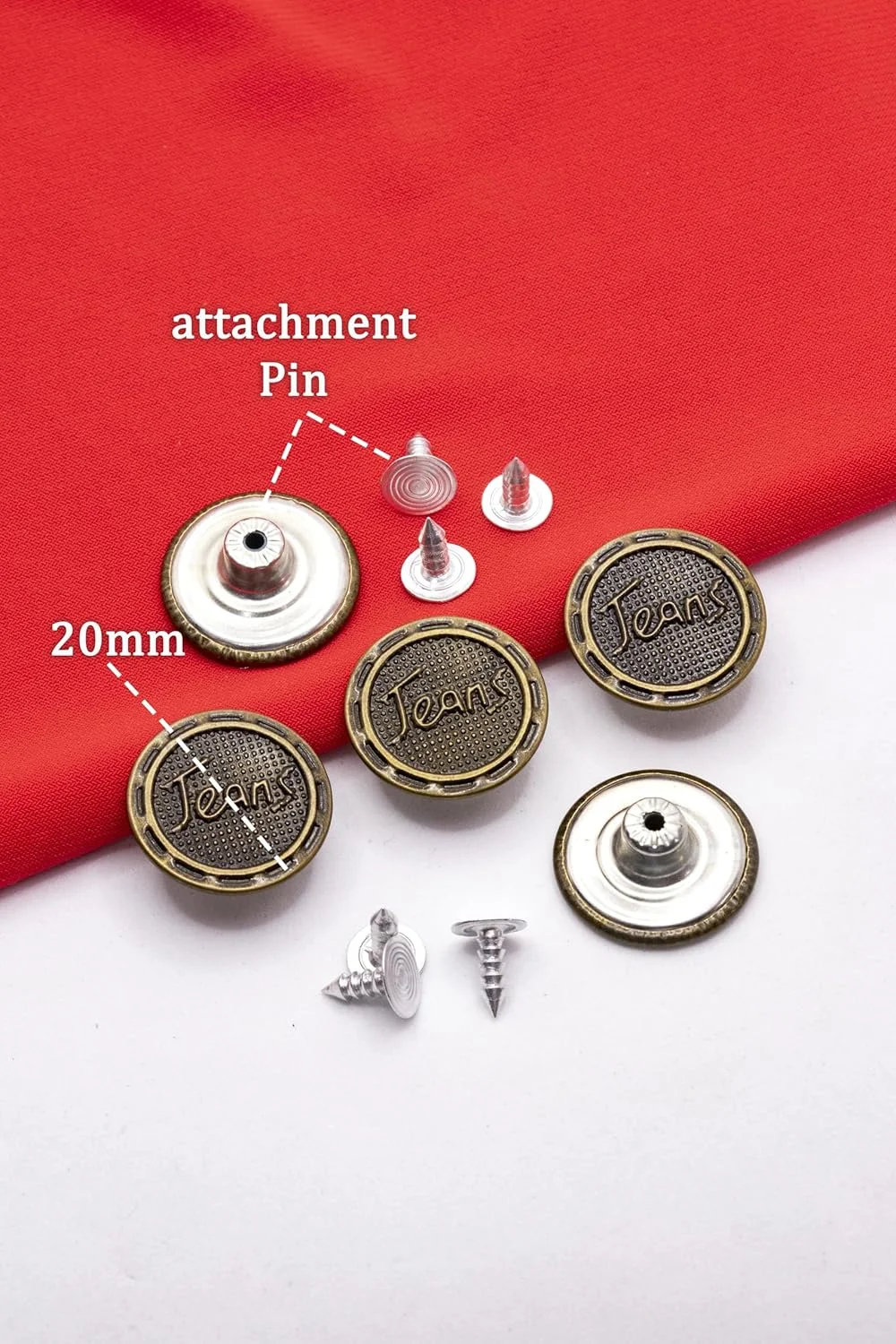 ست 12 عددی دکمه جین با پین های اتصال، 20 میلی متر - برنزی و مشکی برای تعمیر جین و کاردستی DIY (برنزی)