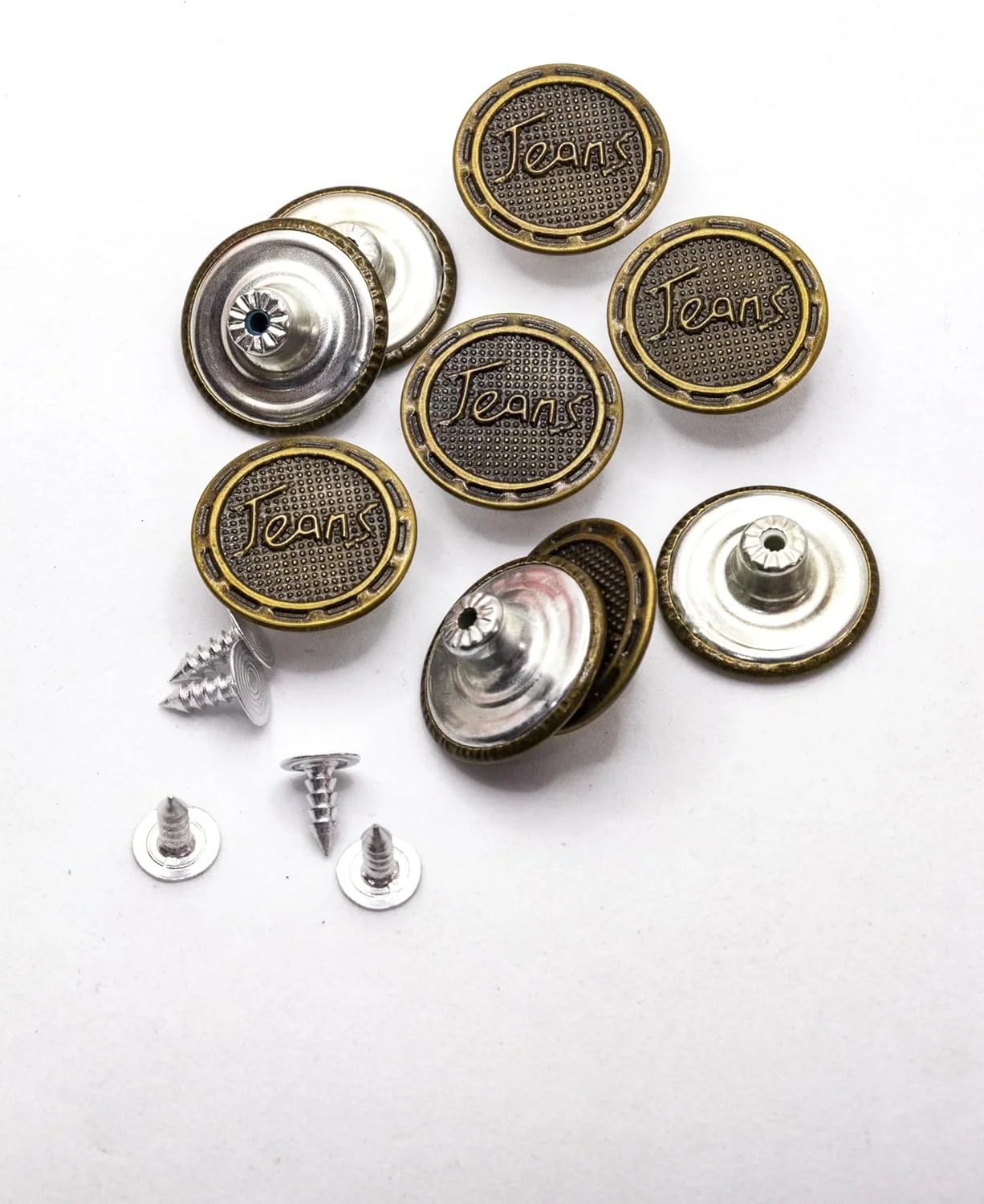 ست 12 عددی دکمه جین با پین های اتصال، 20 میلی متر - برنزی و مشکی برای تعمیر جین و کاردستی DIY (برنزی)