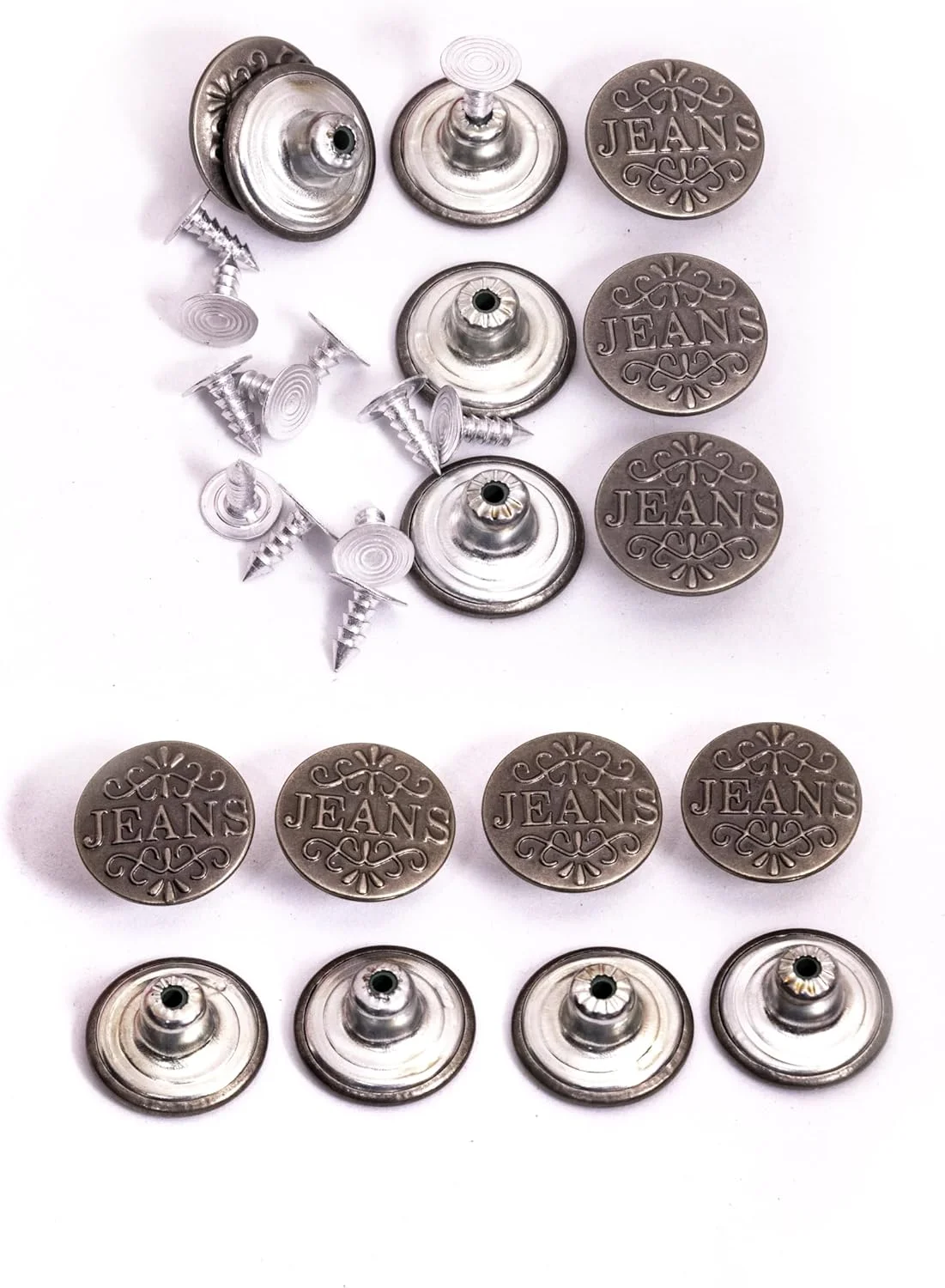ست 12 عددی دکمه جین با پین های اتصال، 17 میلی متر - برای تعمیر جین و کاردستی های DIY (مشکی)