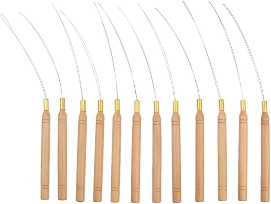۱۲ عدد ابزار قلاب نخ کشی چوبی برای اکستنشن مو