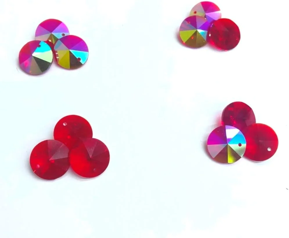 12 Pieces - Round shaped glass crystal (6428) top hole Siam/AB Color (Size 12 mm)