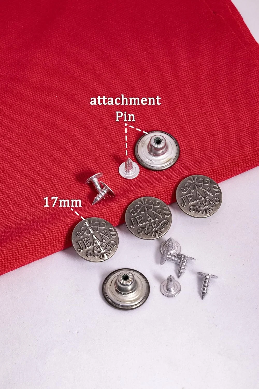 ست 12 عددی دکمه جین با پین های اتصال، 17 میلی متر - برای تعمیر جین و کاردستی های DIY (مشکی)