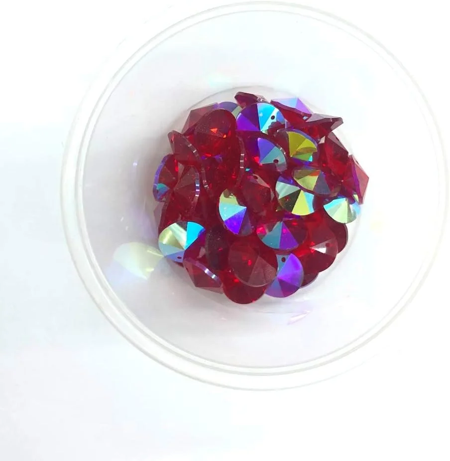 12 Pieces - Round shaped glass crystal (6428) top hole Siam/AB Color (Size 12 mm)