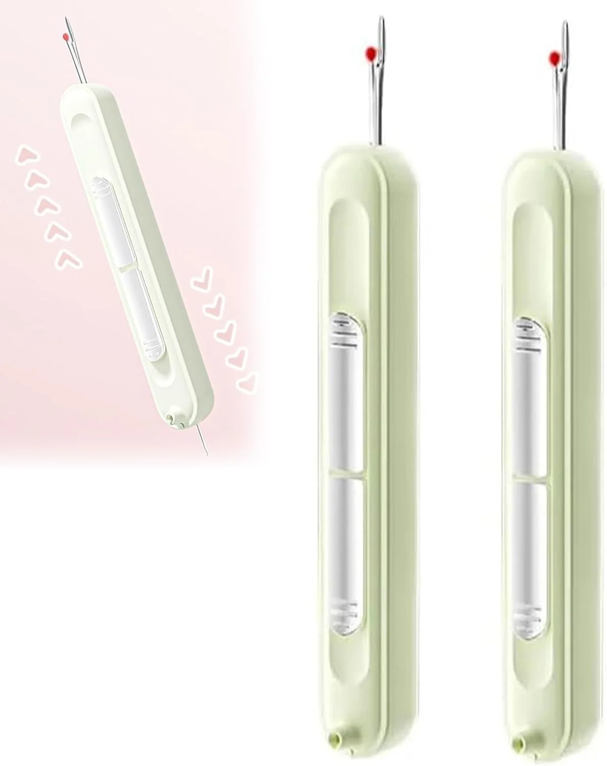 2PCS 2-in-1 Needle Threader & Seam Ripper Tool - Plug-in Needle Threader, Stretchable Remover Needle Threading Tool, for Hand Sewing Knitting Craft Quilting Supplies (Green)