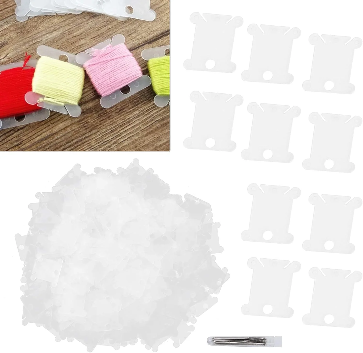 300 عدد ماسوره نخ دندان، ماسوره نخ دوزی شفاف، سازمان دهنده گلدوزی کوک متقاطع برای کاردستی خیاطی