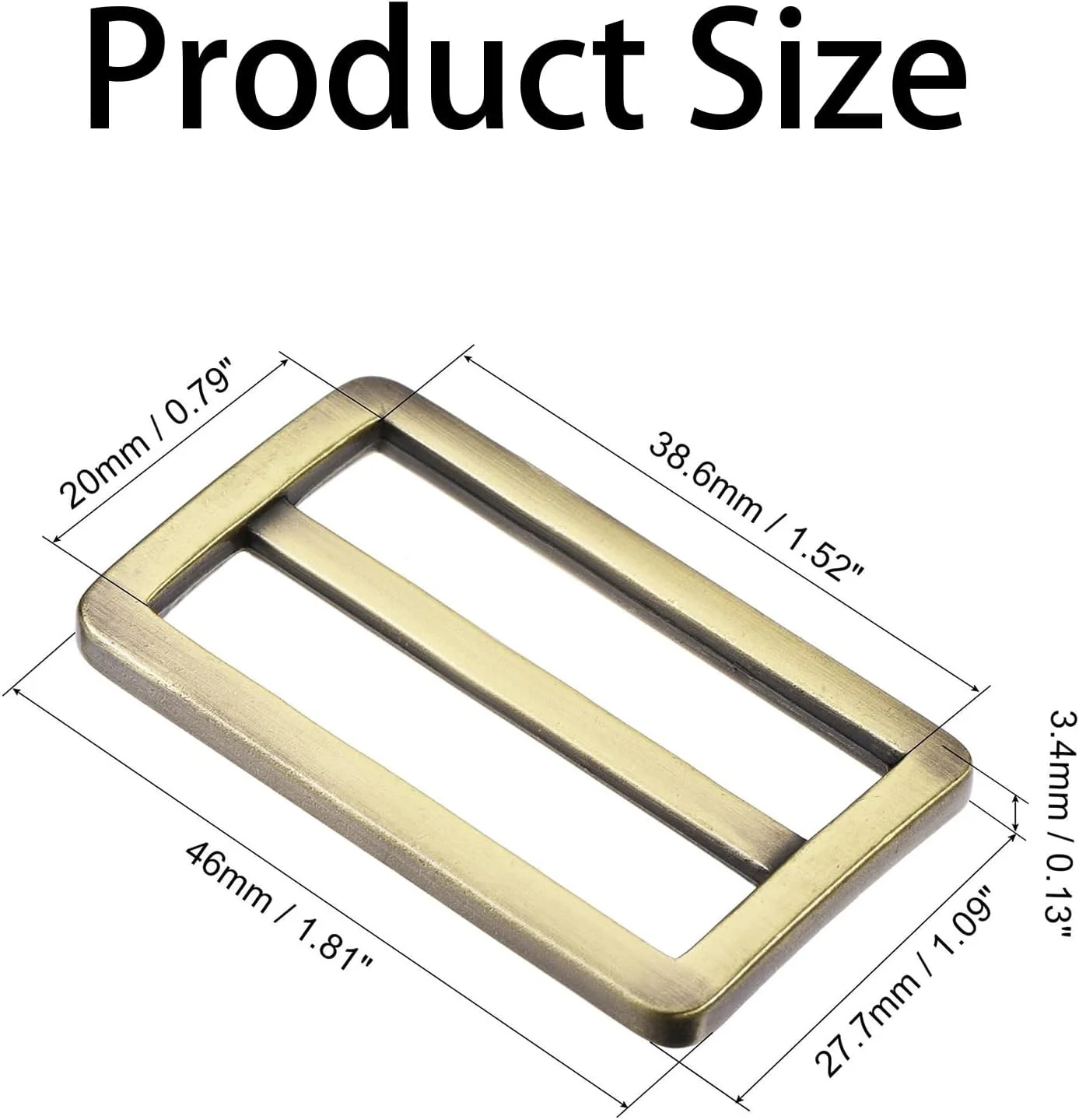 38.6mm(1.52") Flat Metal Slide Strap Adjustable Buckle 4 Colors 4pcs, Gold Tone, Bronze Tone, Silver Tone, Black, 46*27.7