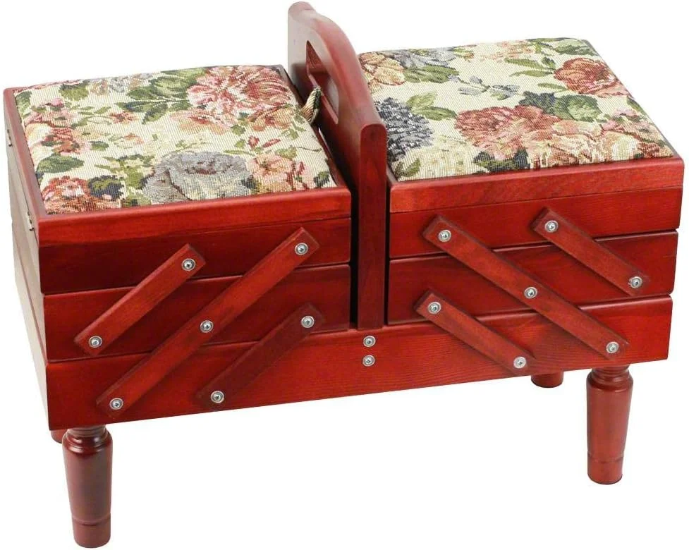 جعبه خیاطی چوبی سه طبقه با رویه ملیله دوزی، 47x22x35 سانتی متر