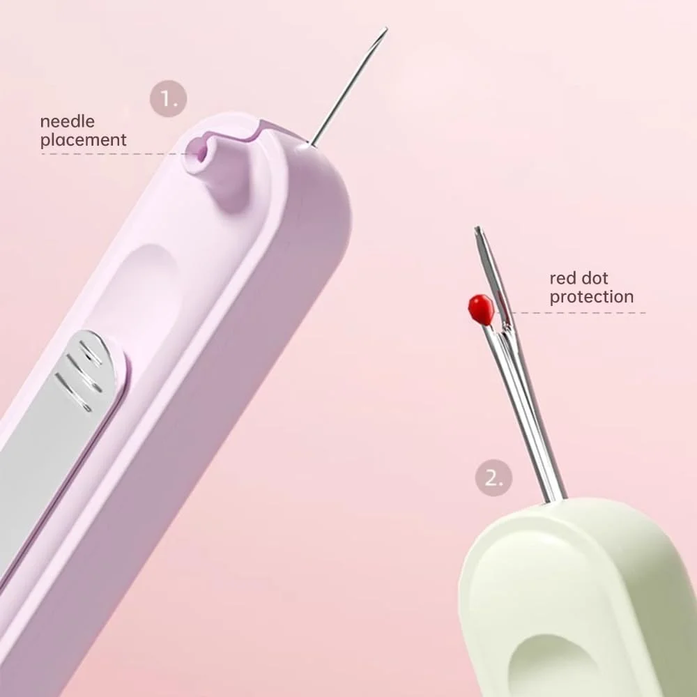 2PCS 2-in-1 Needle Threader & Seam Ripper Tool - Plug-in Needle Threader, Stretchable Remover Needle Threading Tool, for Hand Sewing Knitting Craft Quilting Supplies (Green)