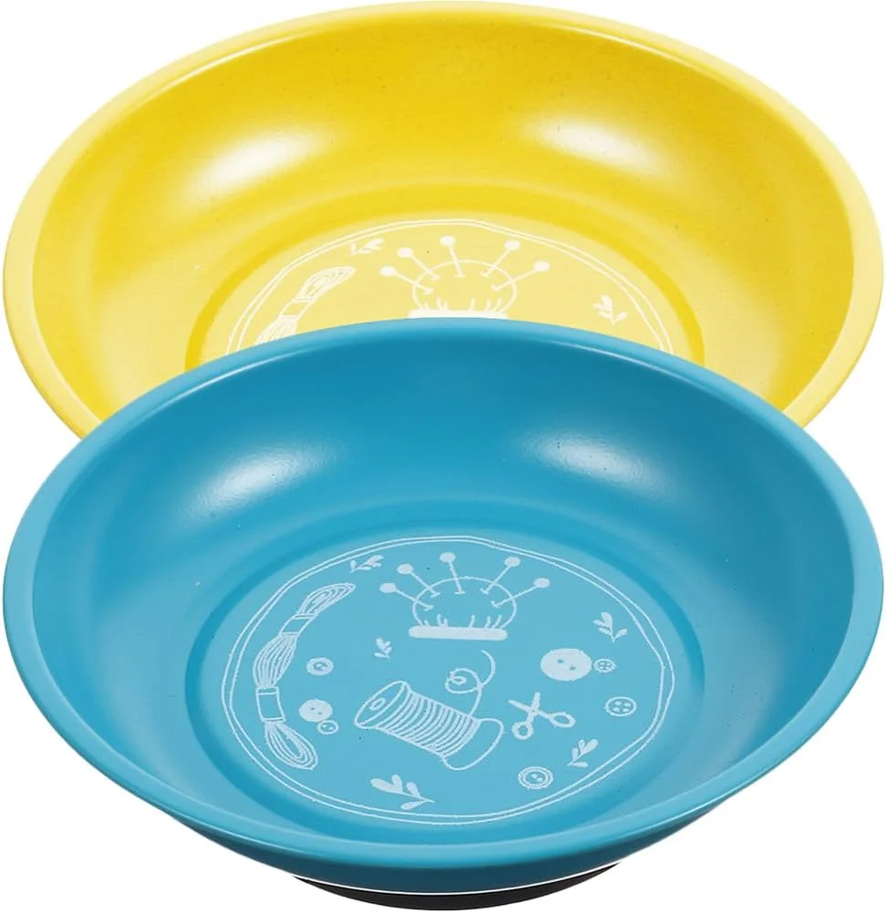 ست دو عددی ابزار خیاطی کاسه مغناطیسی نگهداری سوزن و سینی ذخیره سازی - نگهدارنده مغناطیسی سوزن برای لوازم خیاطی - نگهدارنده مغناطیسی سوزن راحت - آبی + زرد