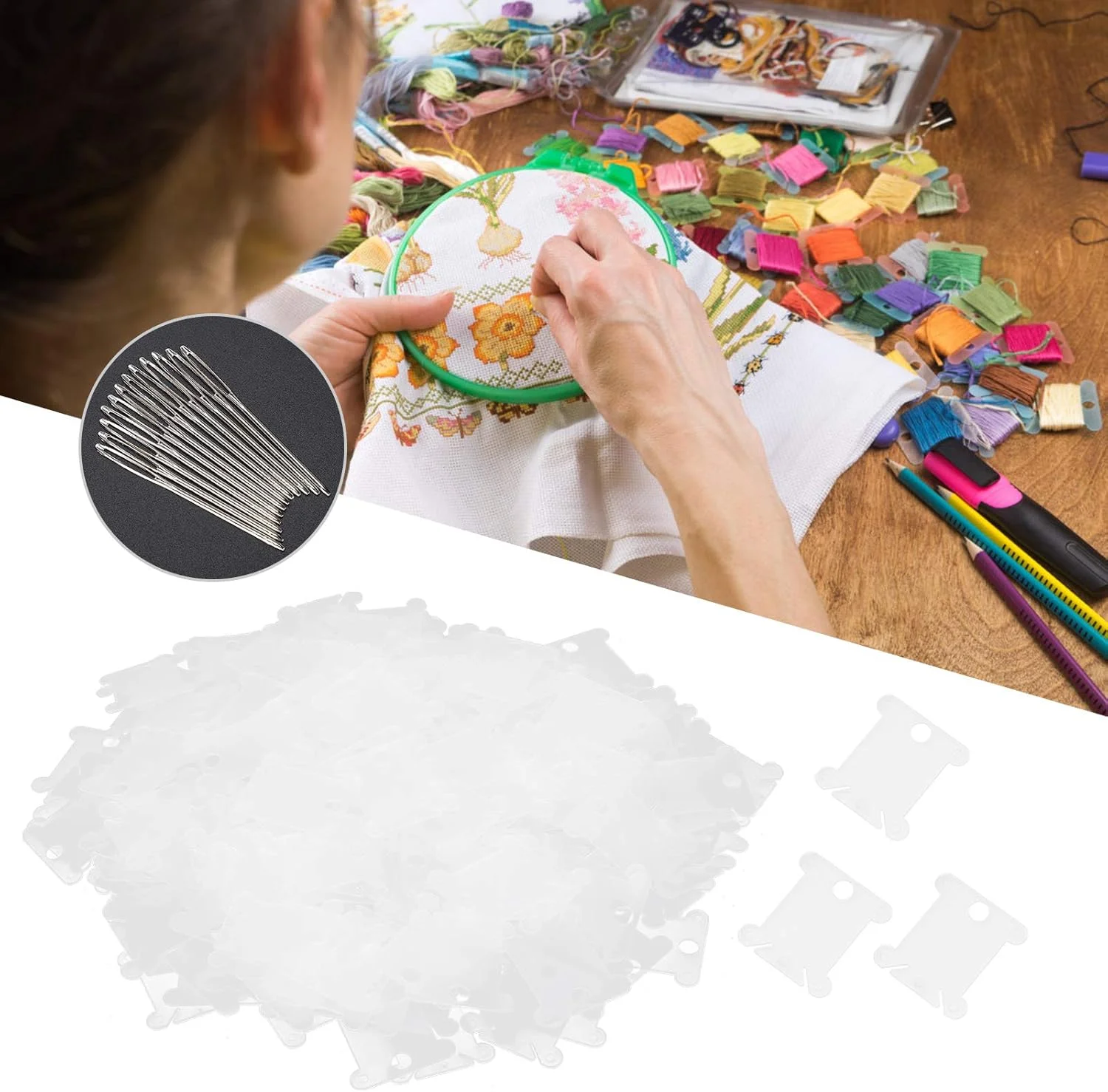 300 عدد ماسوره نخ دندان، ماسوره نخ دوزی شفاف، سازمان دهنده گلدوزی کوک متقاطع برای کاردستی خیاطی