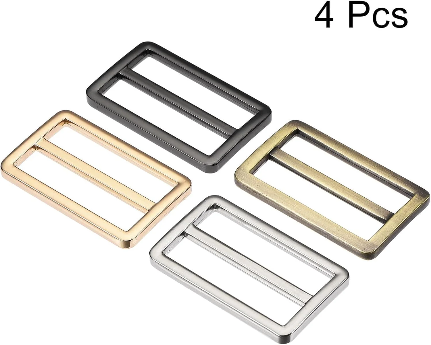 38.6mm(1.52") Flat Metal Slide Strap Adjustable Buckle 4 Colors 4pcs, Gold Tone, Bronze Tone, Silver Tone, Black, 46*27.7