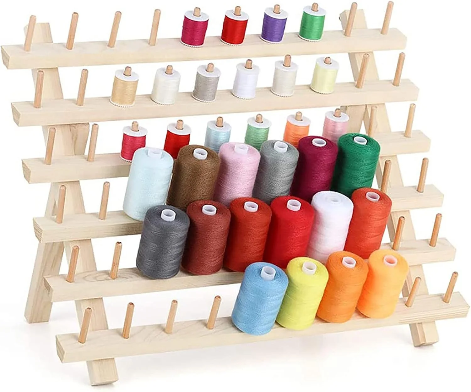 Crafts Wooden Thread Holder, 60-Spool Thread Organizing Rack w/Hanging Hooks & Flip-Out Legs, Great for Embroidery, Cross Stitch, Quilting, Mending, & Sewing Threads