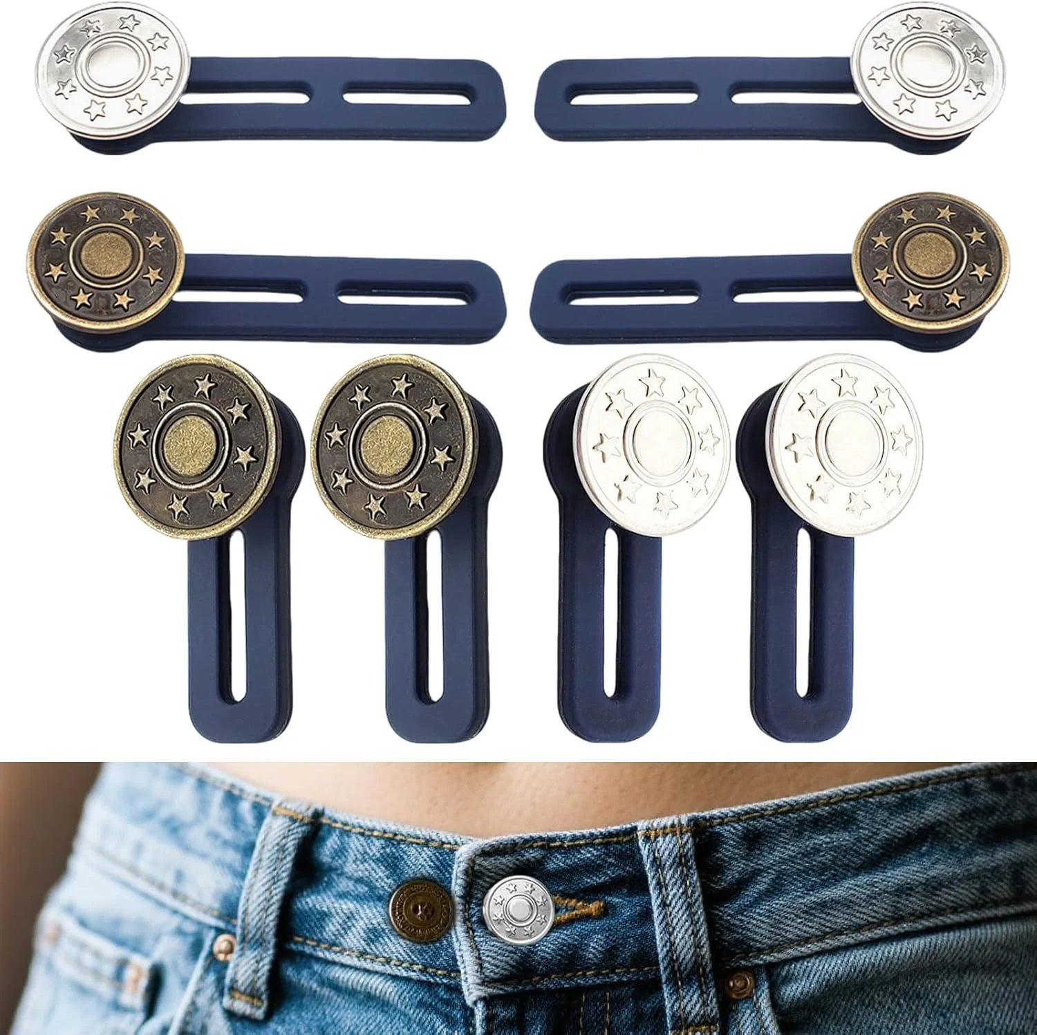 بسته 8 عددی افزایش دهنده دکمه برای شلوار و جین - افزایش دهنده کمر قابل تنظیم، ست افزایش دهنده یقه الاستیک برای مردان و زنان، راه حل فوری افزایش سایز کمر بدون نیاز به دوخت برای دامن و شلوار