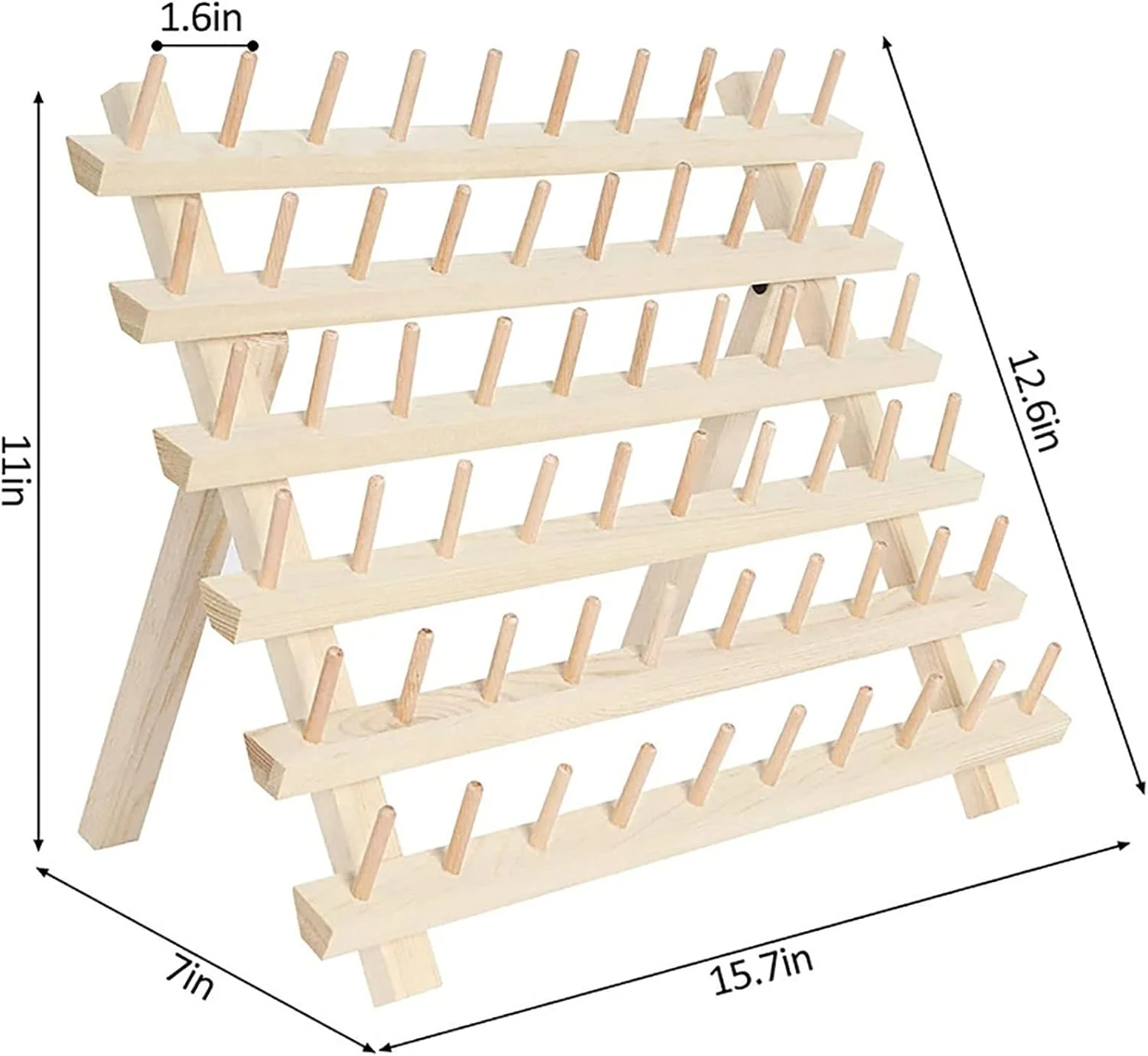 Crafts Wooden Thread Holder, 60-Spool Thread Organizing Rack w/Hanging Hooks & Flip-Out Legs, Great for Embroidery, Cross Stitch, Quilting, Mending, & Sewing Threads