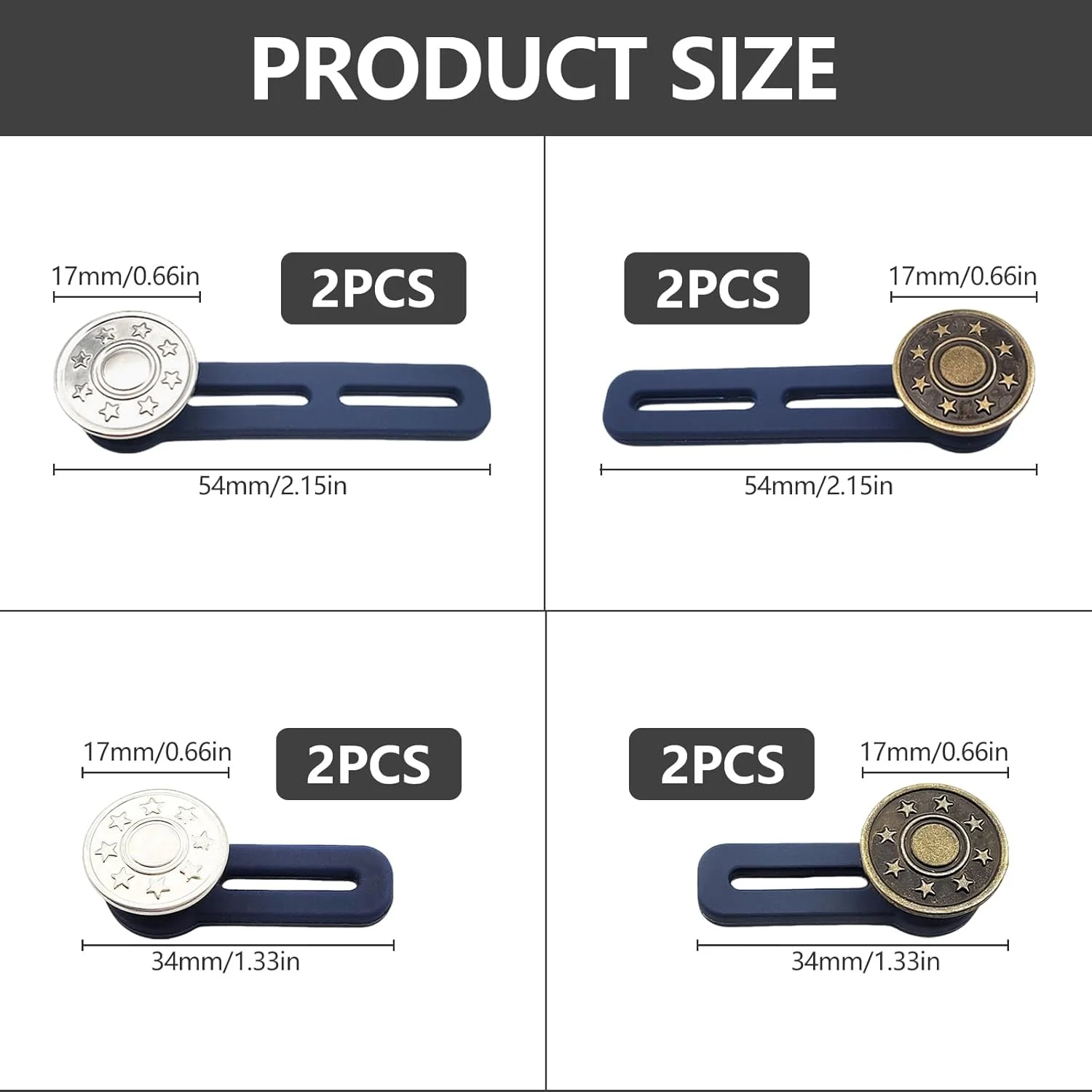 بسته 8 عددی افزایش دهنده دکمه برای شلوار و جین - افزایش دهنده کمر قابل تنظیم، ست افزایش دهنده یقه الاستیک برای مردان و زنان، راه حل فوری افزایش سایز کمر بدون نیاز به دوخت برای دامن و شلوار