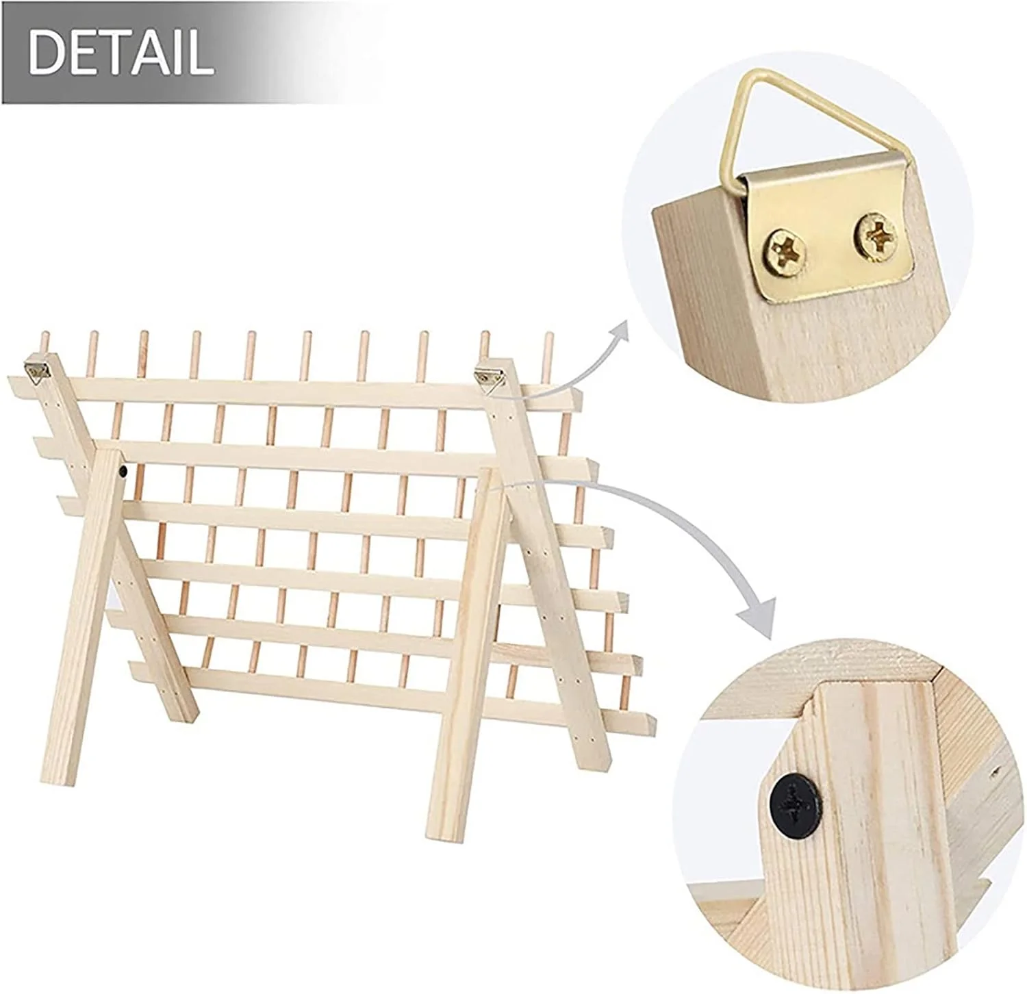 Crafts Wooden Thread Holder, 60-Spool Thread Organizing Rack w/Hanging Hooks & Flip-Out Legs, Great for Embroidery, Cross Stitch, Quilting, Mending, & Sewing Threads