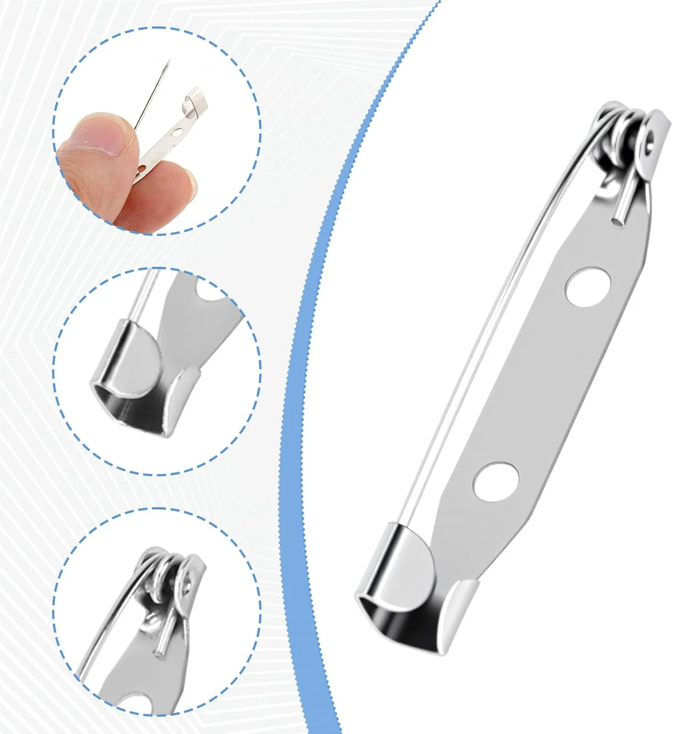 60 PCS Sliver Brooch Pin Back, Safety Double Hole Bar Pins Pin Boutonniere Clasp PinBack Pins Backings Boutonniere Supplies for Men Women Badge Name Tag DIY Jewelry Making Crafts