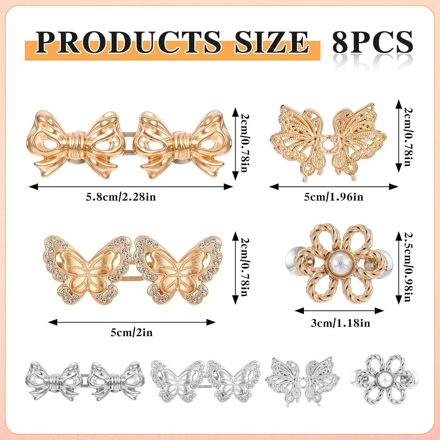 آبئیلو 8 ست دکمه سفت کننده کمر شلوار جین پروانه ای برای شلوار جین گشاد، گیره های قابل تنظیم و جداشدنی کمر شلوار، دکمه بدون دوخت برای دامن شلوار جین زنانه