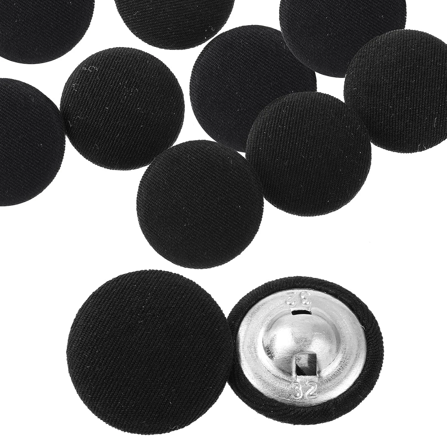 دکمه های مشکی روکش پارچه ای 20 میلی متری Abeillo، 10 عددی، دکمه های خیاطی فلزی گرد برای کت و شلوار، لباس مجلسی، بلوز، دکمه پارچه ای روکش دار قدیمی برای پروژه های DIY (مشکی)