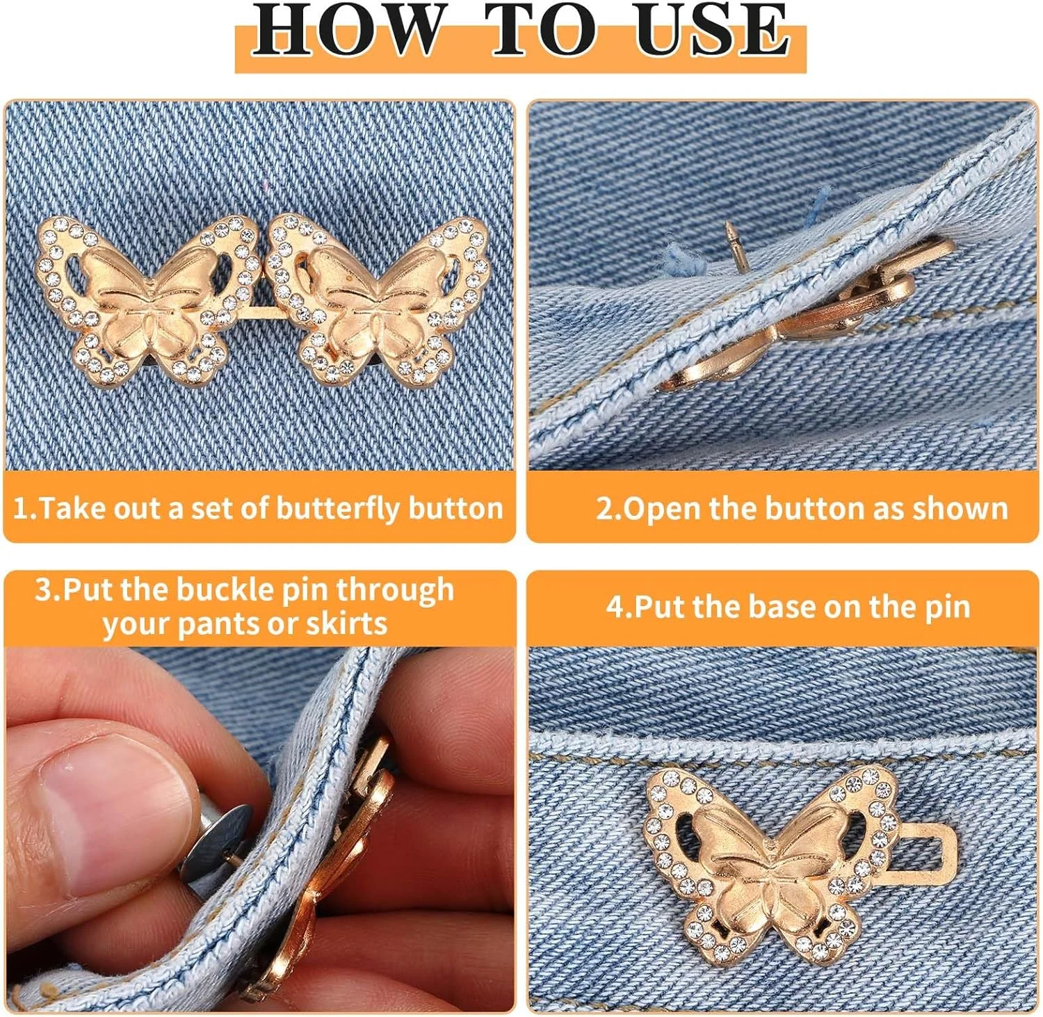 آبئیلو 8 ست دکمه سفت کننده کمر شلوار جین پروانه ای برای شلوار جین گشاد، گیره های قابل تنظیم و جداشدنی کمر شلوار، دکمه بدون دوخت برای دامن شلوار جین زنانه