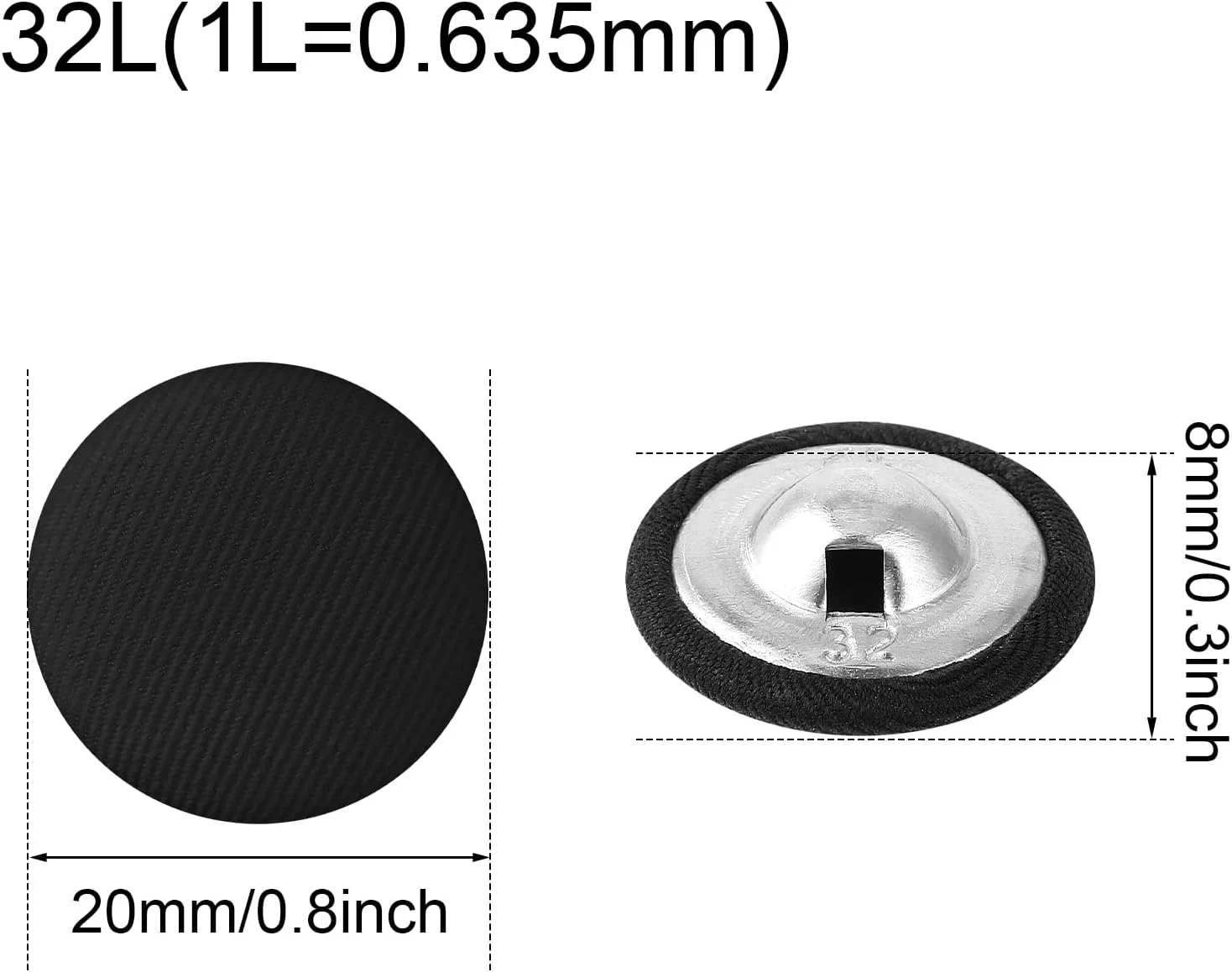 دکمه های مشکی روکش پارچه ای 20 میلی متری Abeillo، 10 عددی، دکمه های خیاطی فلزی گرد برای کت و شلوار، لباس مجلسی، بلوز، دکمه پارچه ای روکش دار قدیمی برای پروژه های DIY (مشکی)