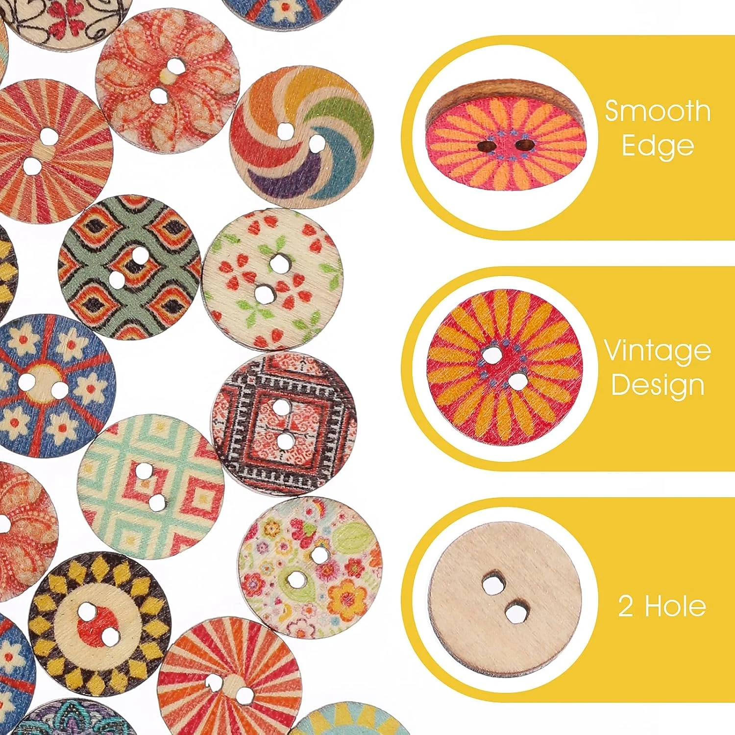 دکمه های چوبی رنگارنگ Abeillo، 100 عدد، دکمه های قدیمی 15 میلی متری، دکمه های چوبی برای کاردستی، دکمه های چوبی رزینی رترو، دکمه برای خیاطی، دکمه های گل چوبی مخلوط برای خیاطی، کاردستی های DIY