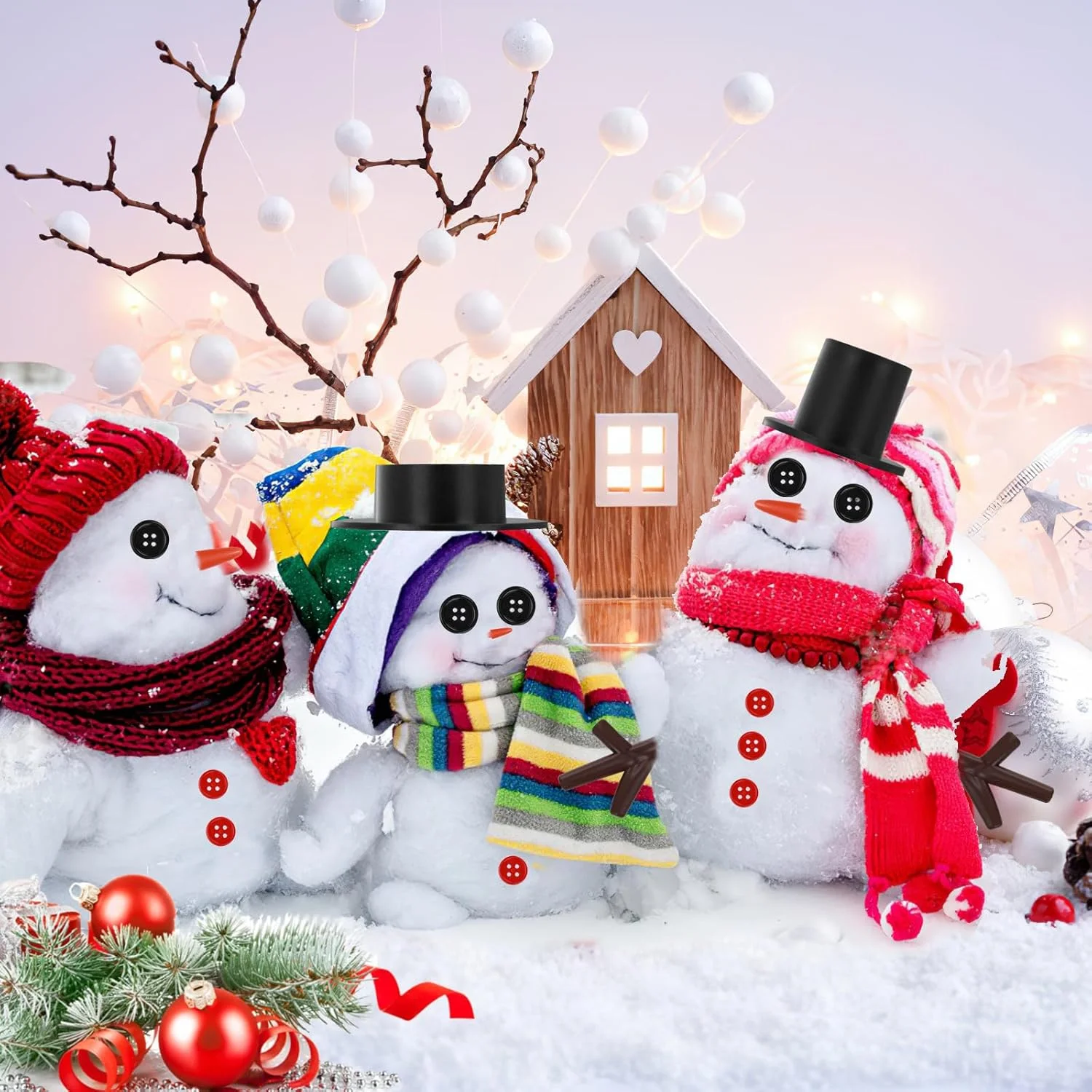 مجموعه 400 عددی آدم برفی کریسمس Abeillo برای کاردستی، 40 عدد بینی هویجی، دکمه، 40 عدد مینی کلاه مشکی و 240 عدد دکمه کوچک و 80 عدد دست سه شاخه ای برای کاردستی های کریسمس، خیاطی و لوازم هدیه کریسمس