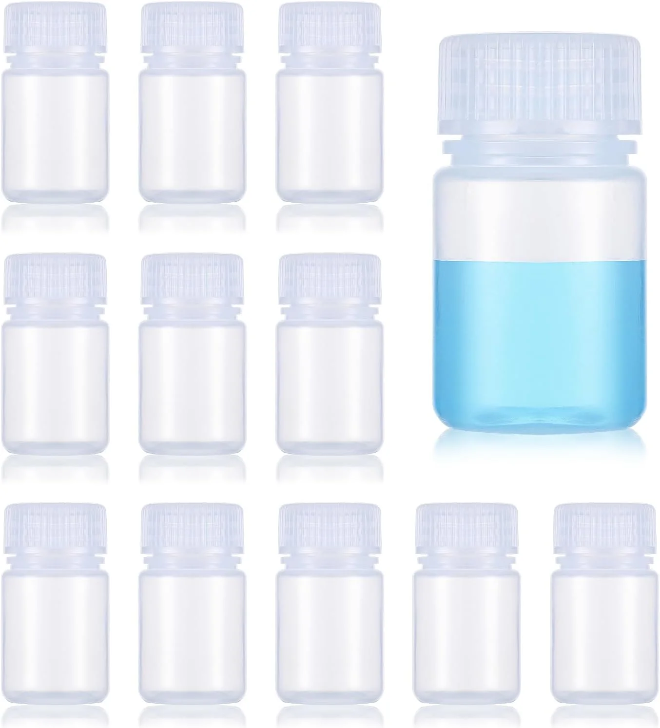 12 عدد بطری نمونه پلاستیکی 30 میلی لیتری، بطری های آزمایشگاهی با دهانه گشاد، ظرف معرف آزمایشگاهی، بطری کوچک قرص، مهر و موم شده و ضد نشت برای مسافرت آزمایشگاهی و نگهداری در منزل