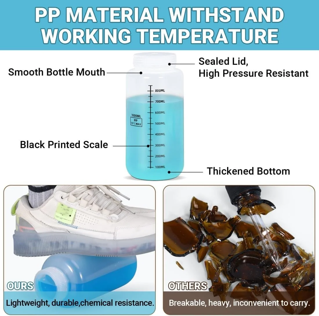 بطری نمونه پلاستیکی، بطری دهان گشاد پلاستیکی 1000 میلی لیتری، بطری معرف آزمایشگاهی 2 عددی، بطری مهر و موم شده نمونه، بطری نمونه آب، برای نمونه های آب، معرف های آزمایشگاهی، ذخیره سازی مایع