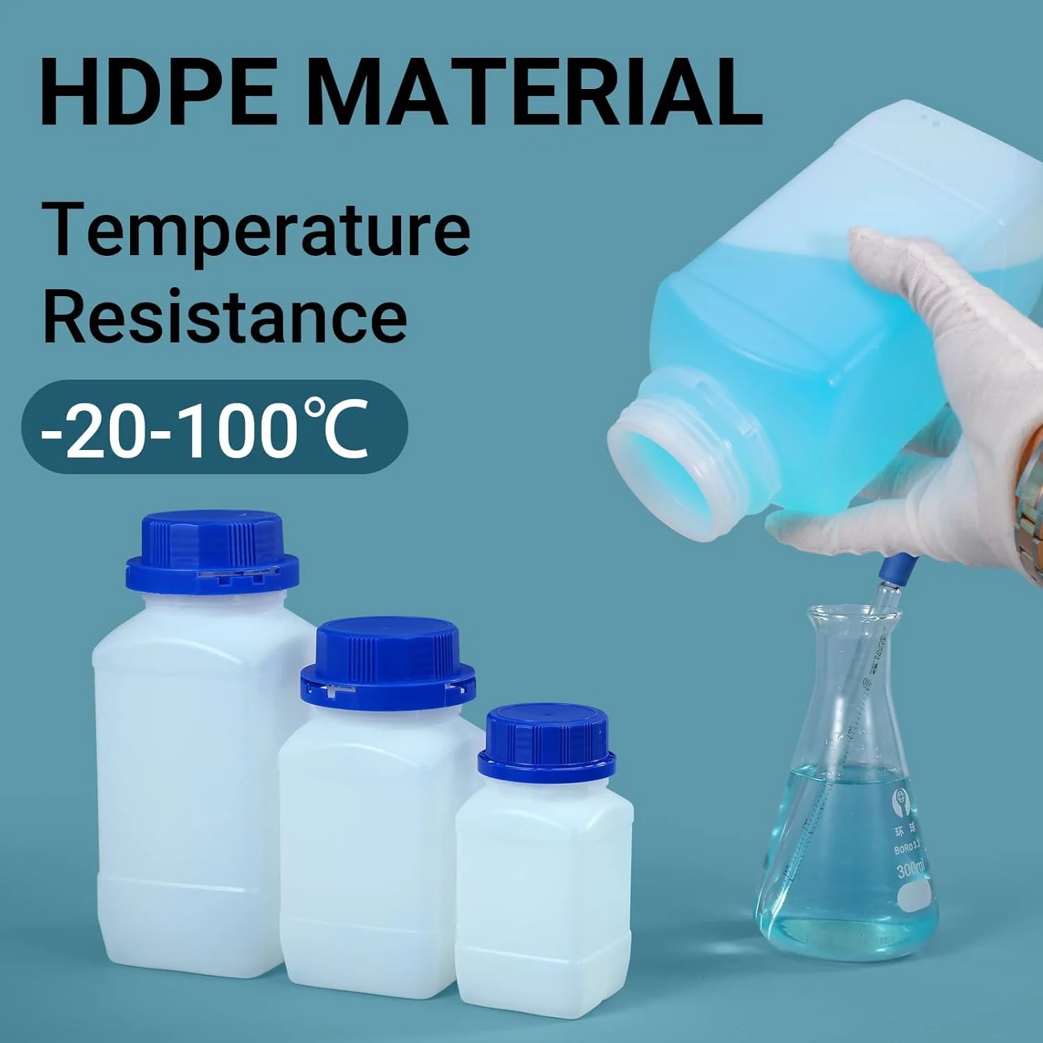 ست 5 عددی بطری پلاستیکی آزمایشگاهی برای مواد شیمیایی، ظرف مربعی برای نگهداری نمونه، بطری پلاستیکی مواد شیمیایی با درب ضد سرقت، بطری پلاستیکی دهان گشاد برای نگهداری و آب بندی نمونه (250 میلی لیتر)