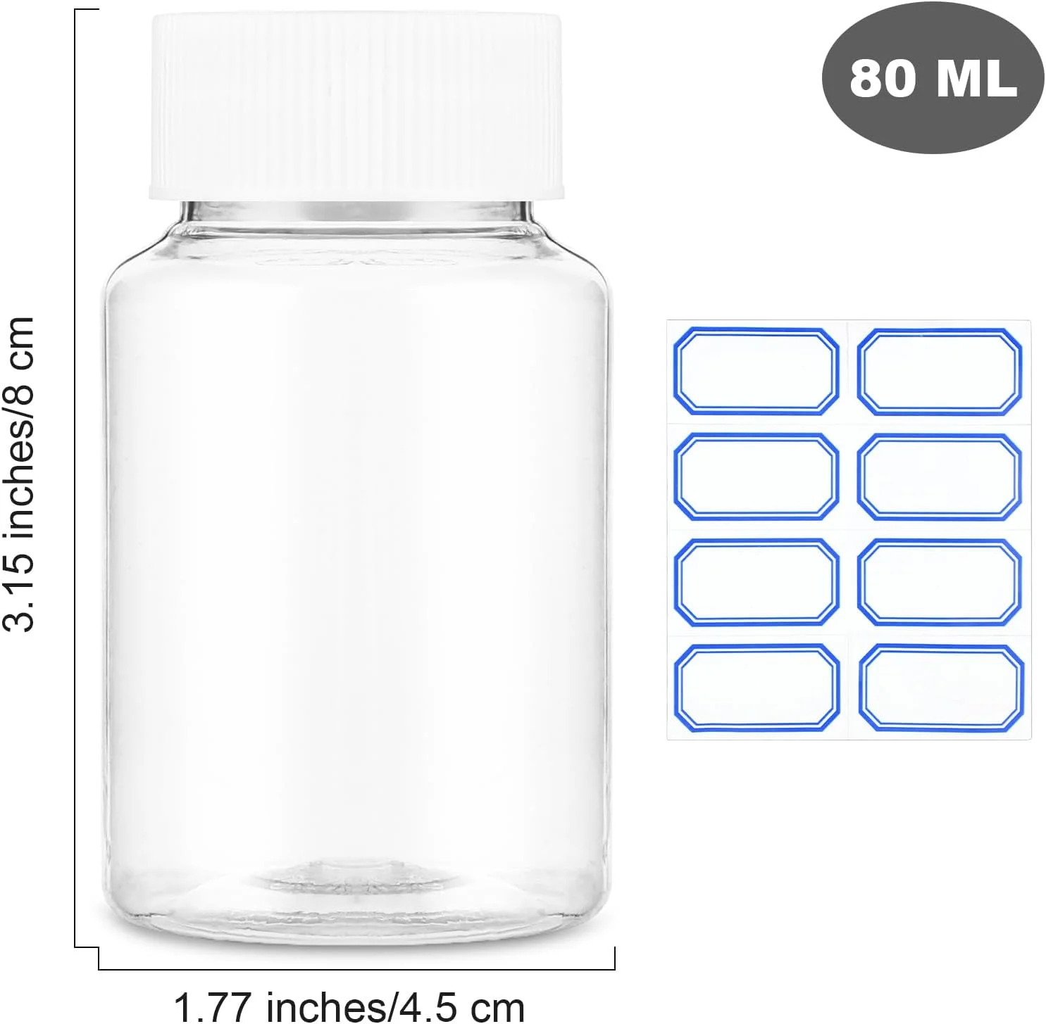 دبلیو ال ال اچ وای اف 4 عدد بطری قرص شفاف، بطری های دارویی پلاستیکی خالی 80 میلی لیتری با درب برای مایع، جامد، پودر، مسافرت، نگهداری کمپینگ