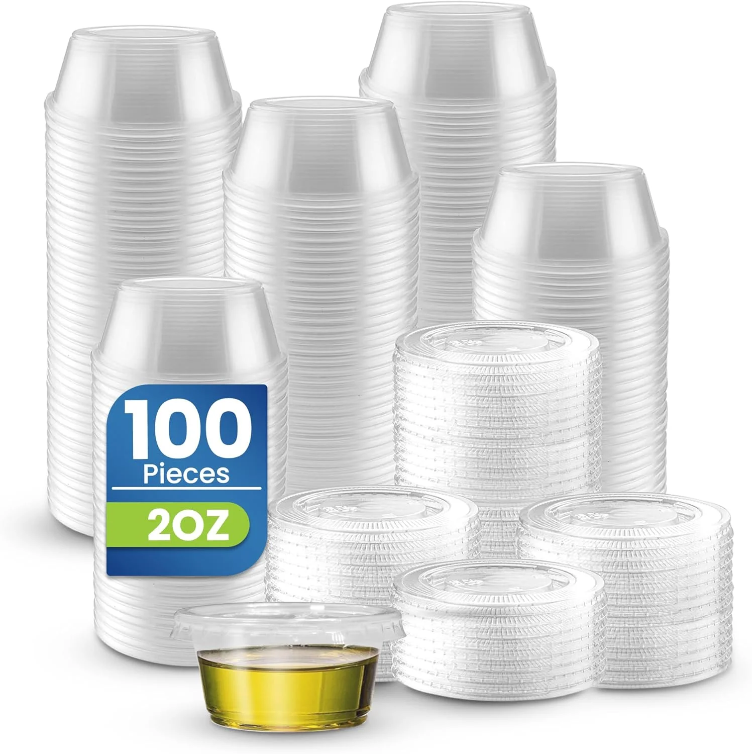 ظروف بسته بندی SNH، بسته 100 عددی، پیمانه های پلاستیکی شفاف 30 میلی لیتری با درب های ضد نشت - پیمانه های کوچک یکبار مصرف ژله ای برای سس ها، چاشنی ها، سوفله، ادویه جات، مایعات، نگهداری فشرده مواد غذایی، بدون BPA