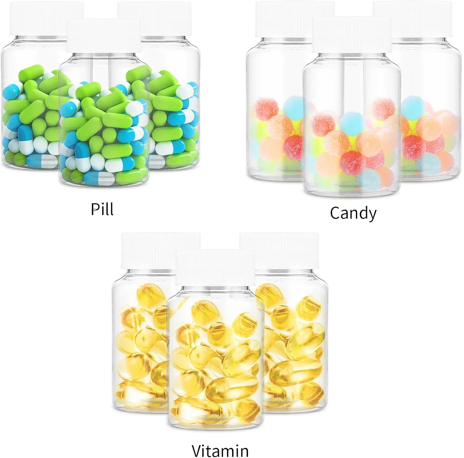 دبلیو ال ال اچ وای اف 4 عدد بطری قرص شفاف، بطری های دارویی پلاستیکی خالی 80 میلی لیتری با درب برای مایع، جامد، پودر، مسافرت، نگهداری کمپینگ