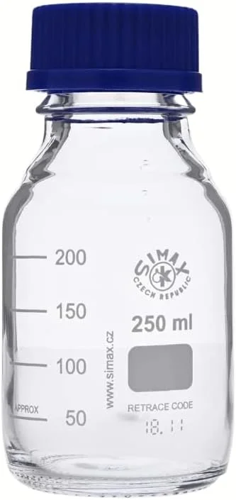 بطری آزمایشگاهی نگهداری مواد شیمیایی This-Trading، 250 میلی لیتر، بسته 2 عددی - بطری های شیشه ای بوروسیلیکات. شیشه بورو 3.3 (معادل دوران پیرکس) (2 عدد 250 میلی لیتری)