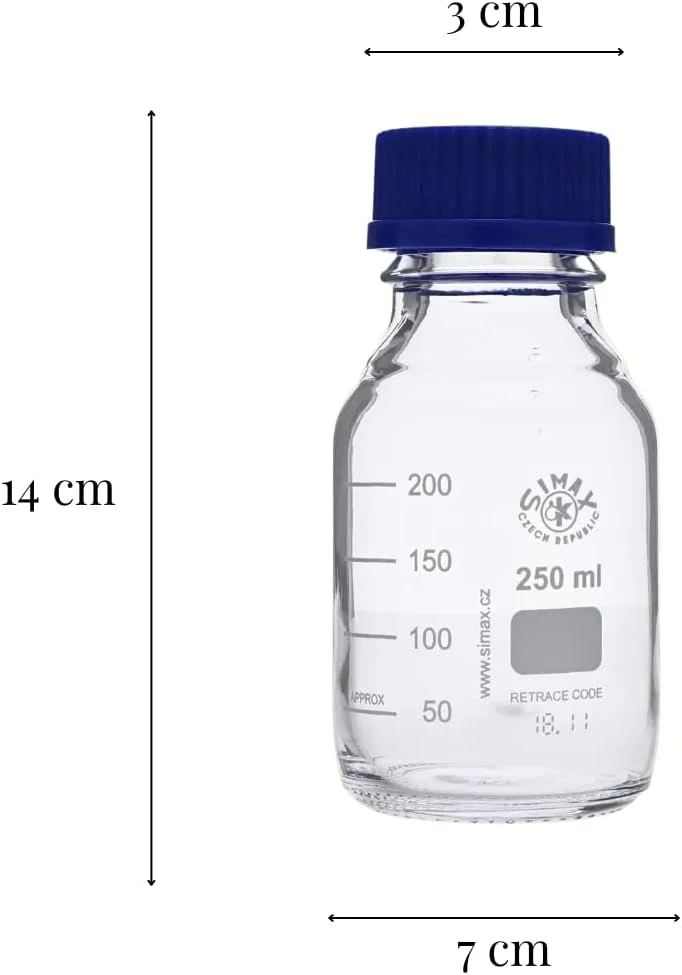 بطری آزمایشگاهی نگهداری مواد شیمیایی This-Trading، 250 میلی لیتر، بسته 2 عددی - بطری های شیشه ای بوروسیلیکات. شیشه بورو 3.3 (معادل دوران پیرکس) (2 عدد 250 میلی لیتری)