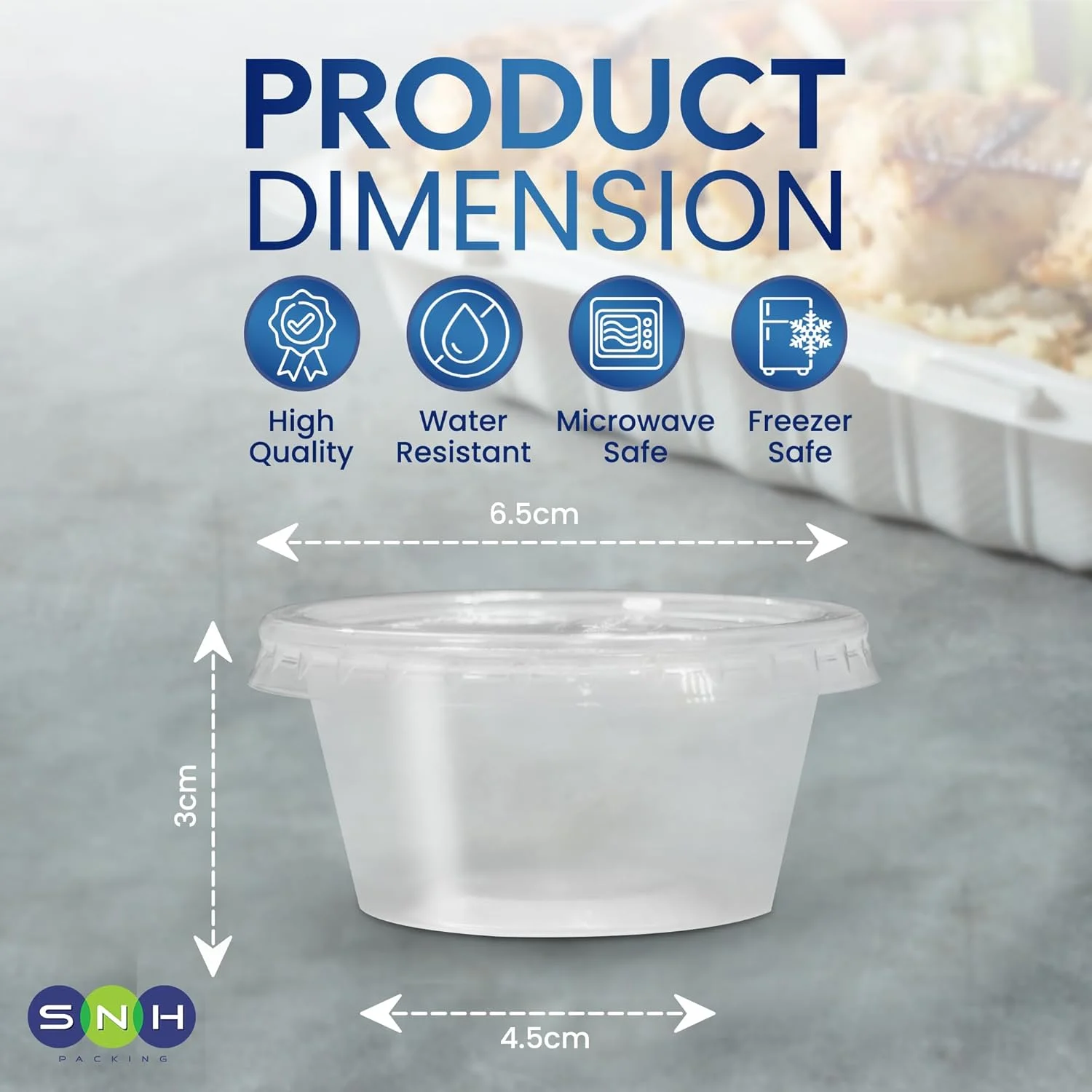 ظروف بسته بندی SNH، بسته 100 عددی، پیمانه های پلاستیکی شفاف 30 میلی لیتری با درب های ضد نشت - پیمانه های کوچک یکبار مصرف ژله ای برای سس ها، چاشنی ها، سوفله، ادویه جات، مایعات، نگهداری فشرده مواد غذایی، بدون BPA