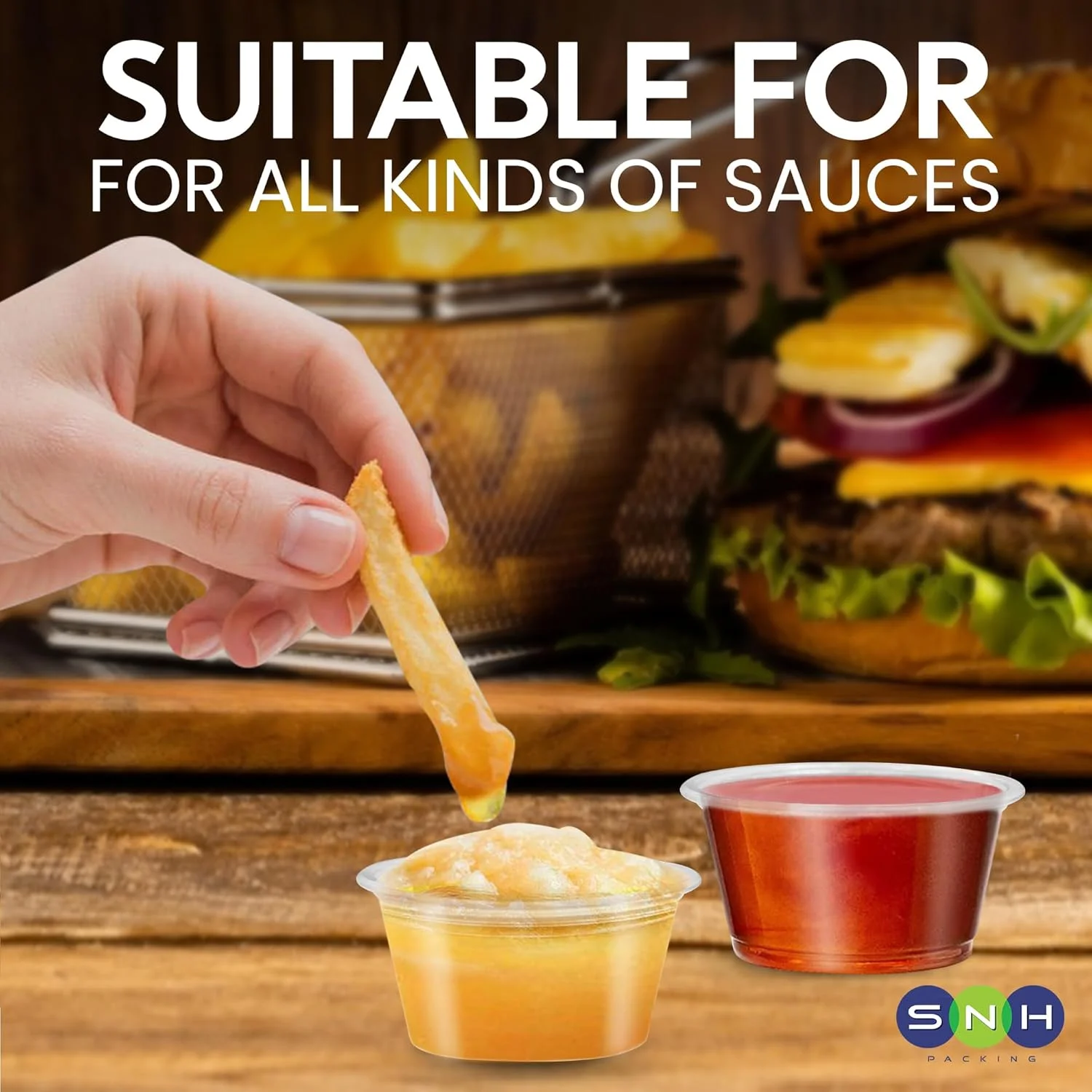 ظروف بسته بندی SNH، بسته 100 عددی، پیمانه های پلاستیکی شفاف 30 میلی لیتری با درب های ضد نشت - پیمانه های کوچک یکبار مصرف ژله ای برای سس ها، چاشنی ها، سوفله، ادویه جات، مایعات، نگهداری فشرده مواد غذایی، بدون BPA