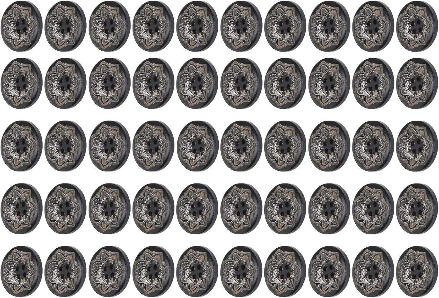 دکمه حکاکی شده، 50 عدد دکمه، لوازم خیاطی، لوازم جانبی پوشاک، 4 سوراخ دکمه، تزئینی DIY برای تزئین لباس