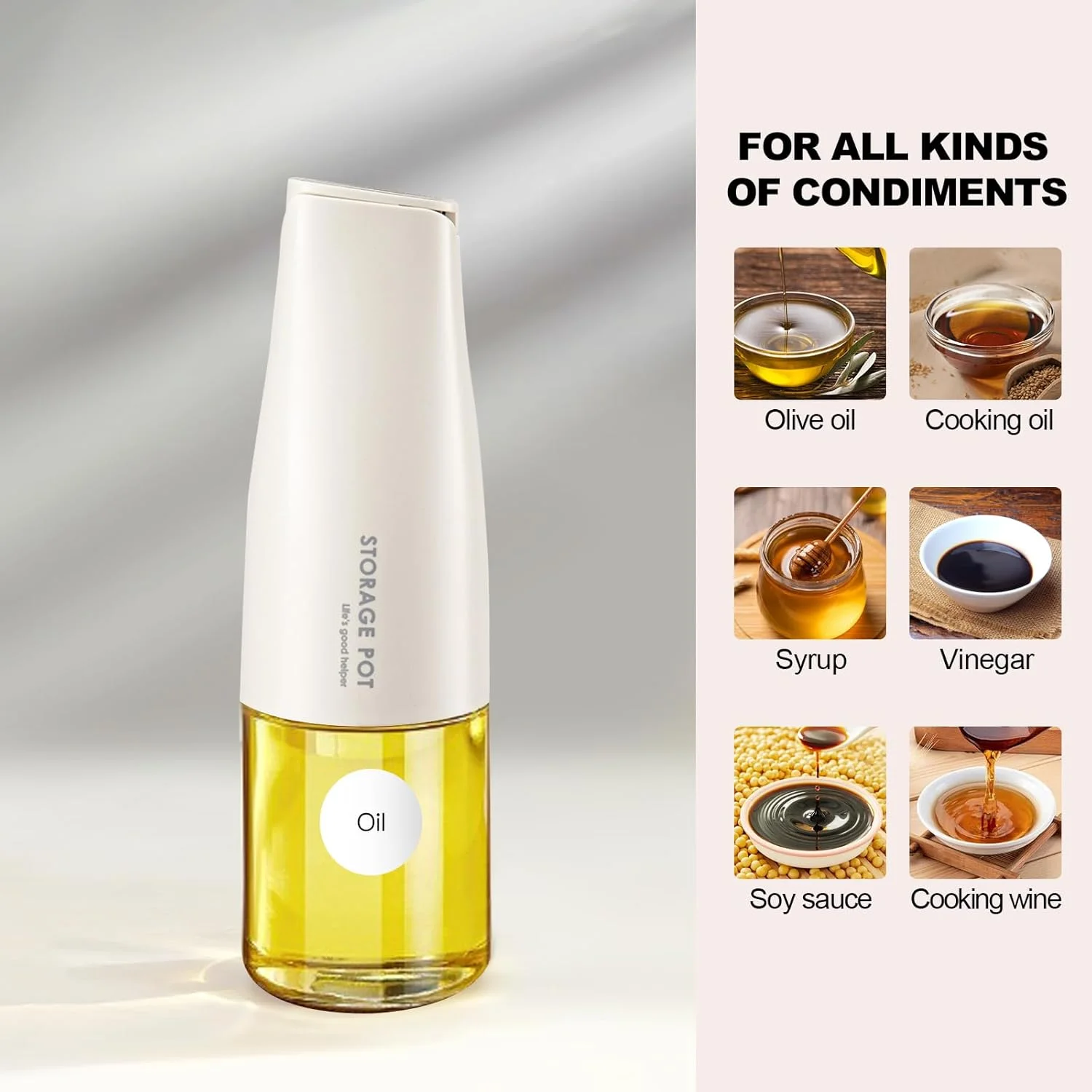 بطری روغن زیتون درب اتوماتیک YARRAMATE مناسب آشپزخانه - 500 میلی لیتر / 17 اونس، ظرف روغن و سرکه شیشه ای زیبا با دهانه، ظرف روغن، ظرف سس سویا (سفید کرمی)، برچسب