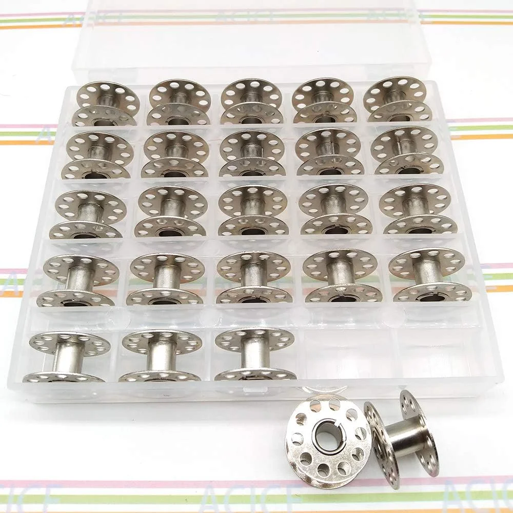 ماسوره های فلزی چرخ خیاطی ACICE، ماسوره های کلاس 15، 25 عددی با جعبه برای Alphasew 653FA، HA1، PW200، PW200-ZZ، PW400، PW400-ZZ، Atlas FA695 SA156 Brother (توضیحات را ببینید)